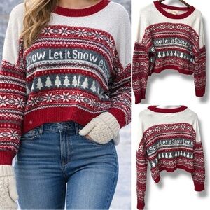 Jessica Simpson | EUC Cotton Red & Cream Let It Snow Holiday Sweater (size XL)